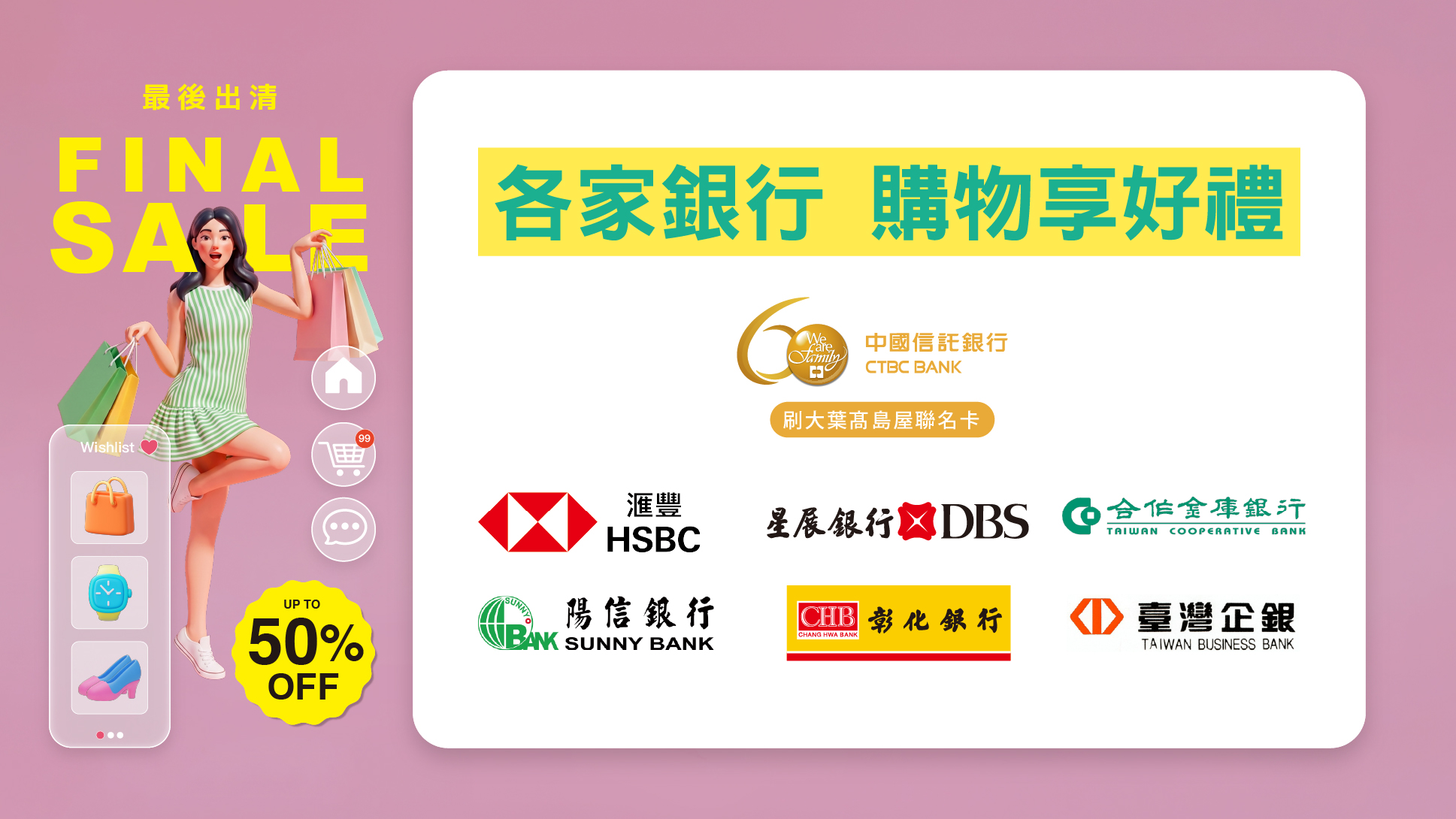 各家銀行購物享好禮